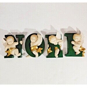 Burwood Noel Angels Cherub Christmas Vtg MCM Decor Wall Hanging Green Holiday